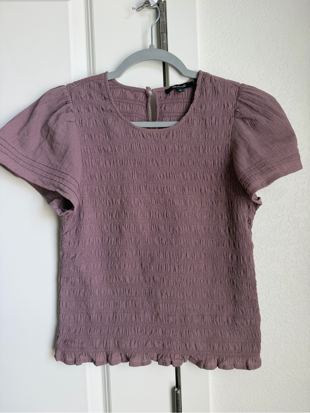 Madewell Mauve Textured Puff-Sleeve Top